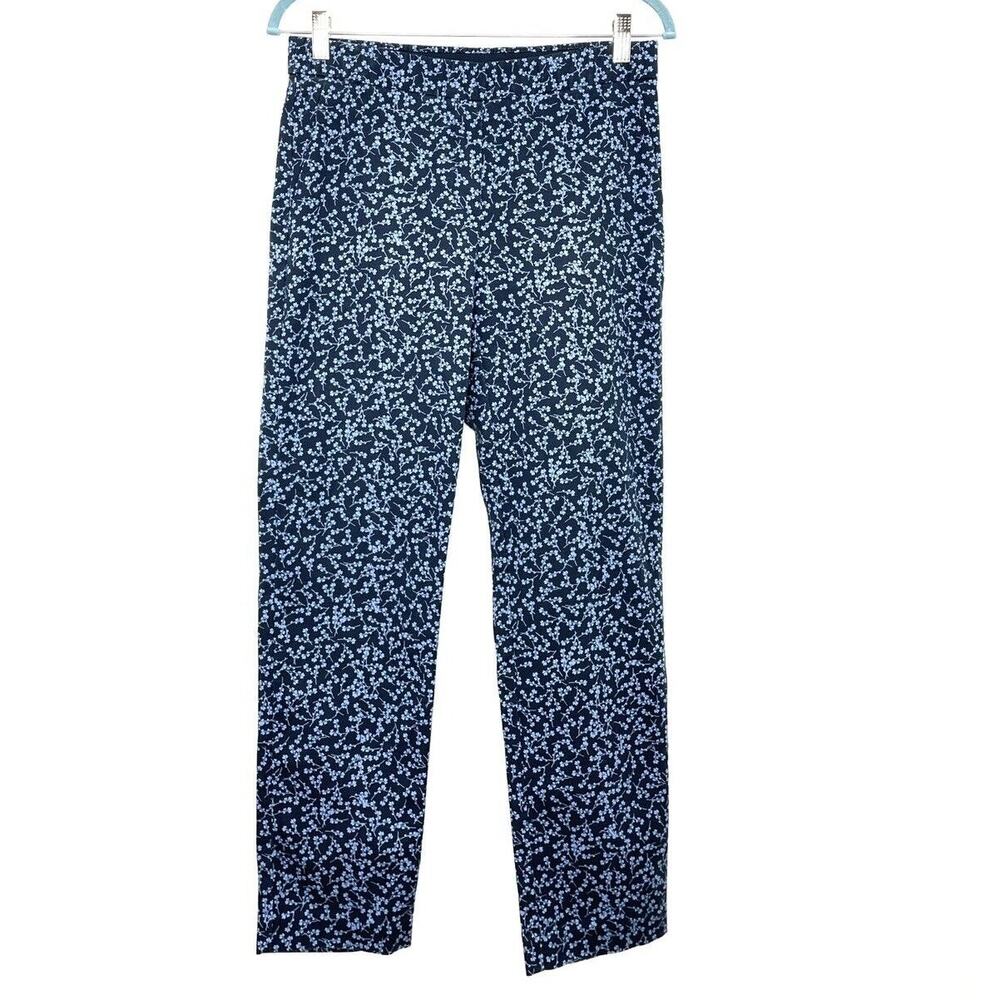 J Jill Cotton Blend Stretch Pull On Slim Leg Pants Blue Floral Women's Size 6